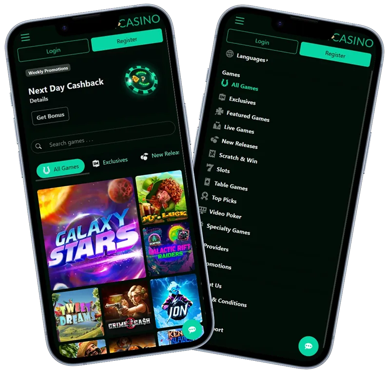 Pure Casino mobile version