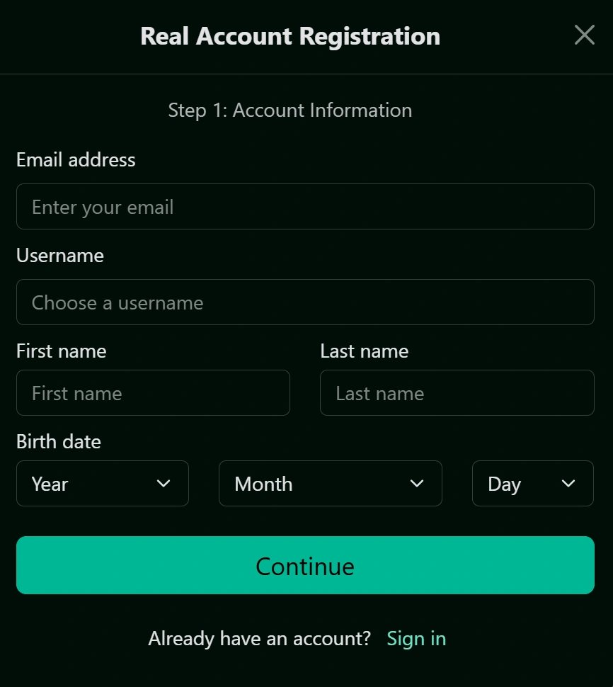 Pure Casino registration process